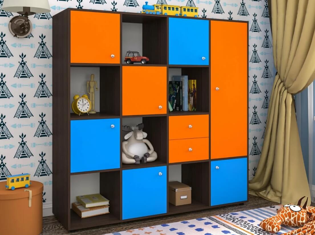 /Разноцветный шкаф-стеллаж в детскую №88 с ящиками на заказ